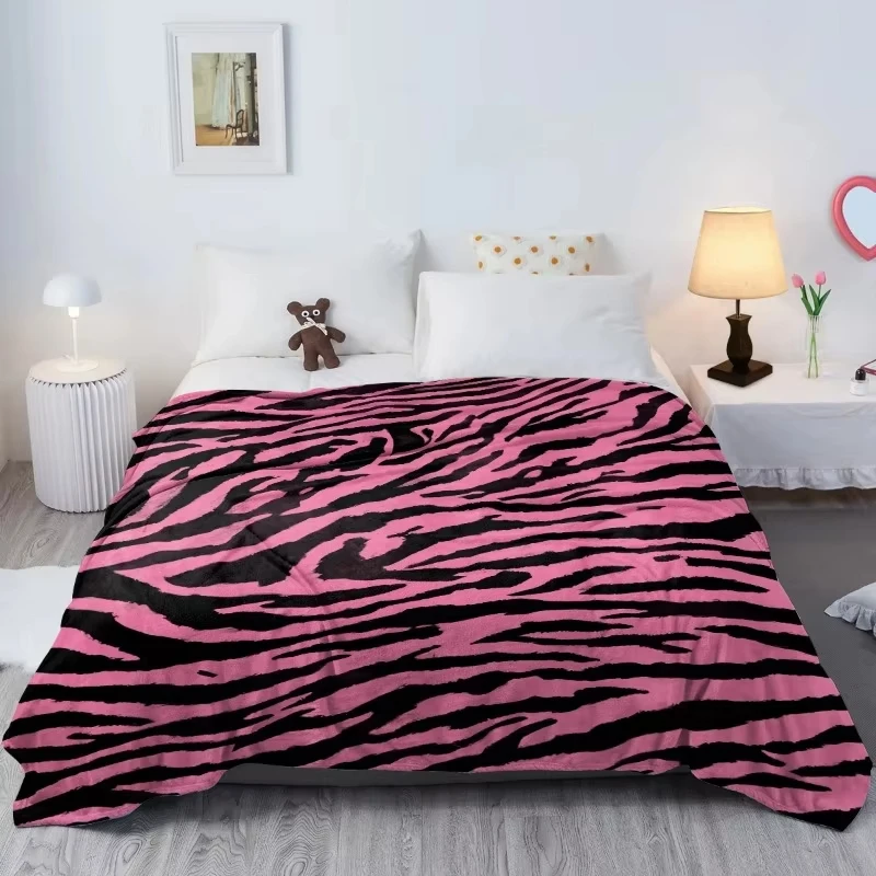 Pink Leopard Zebra Print Flannel printed blanket suitable for all seasons suitable for living room office sofa and travel
