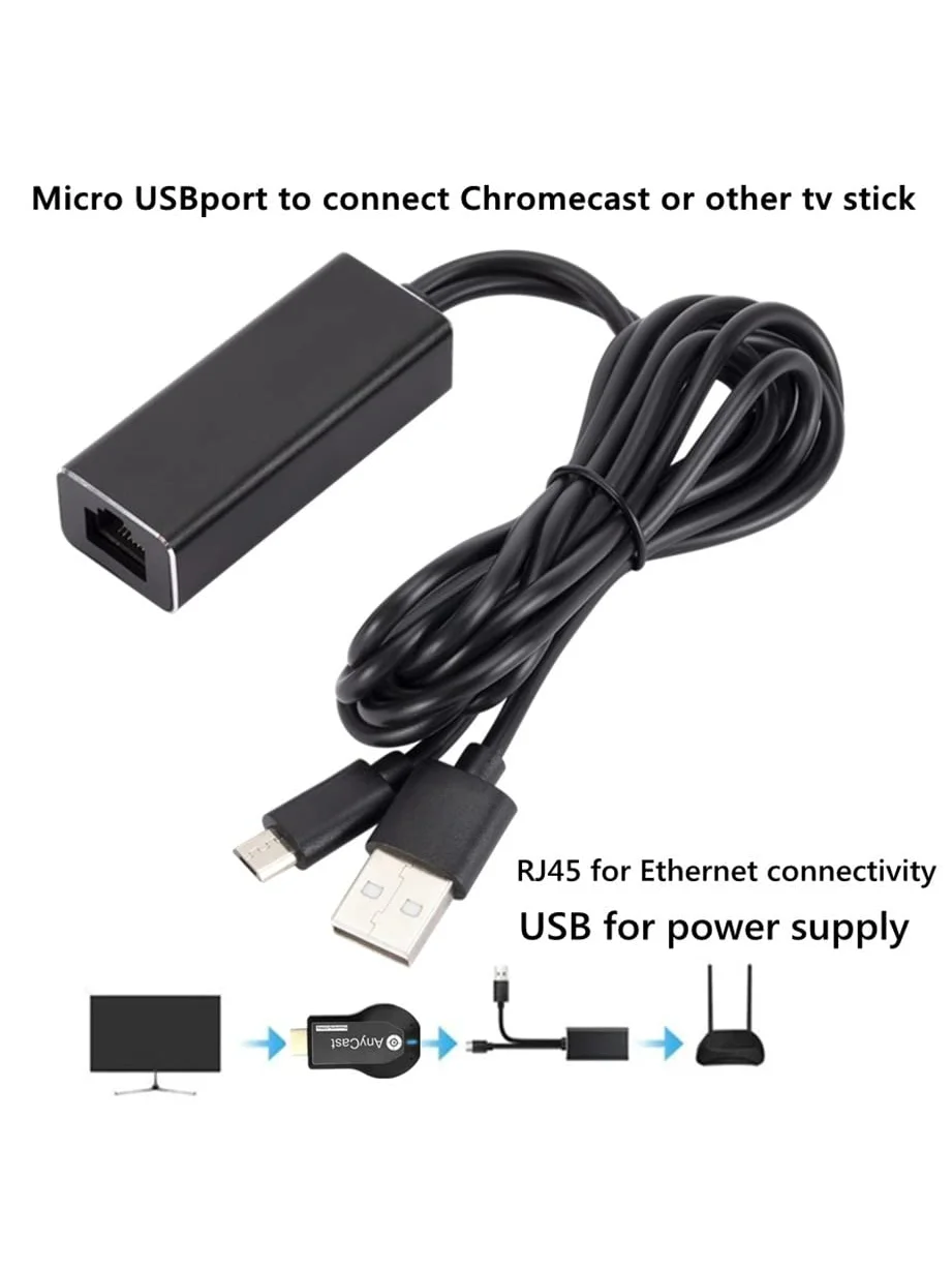 Adapter Ethernet Fire TV Stick Micro USB do RJ45 LAN Karta Sieciowa z Kablem Zasilającym USB 90cm do TV Stick Chromecast — zdjęcie produktu 7