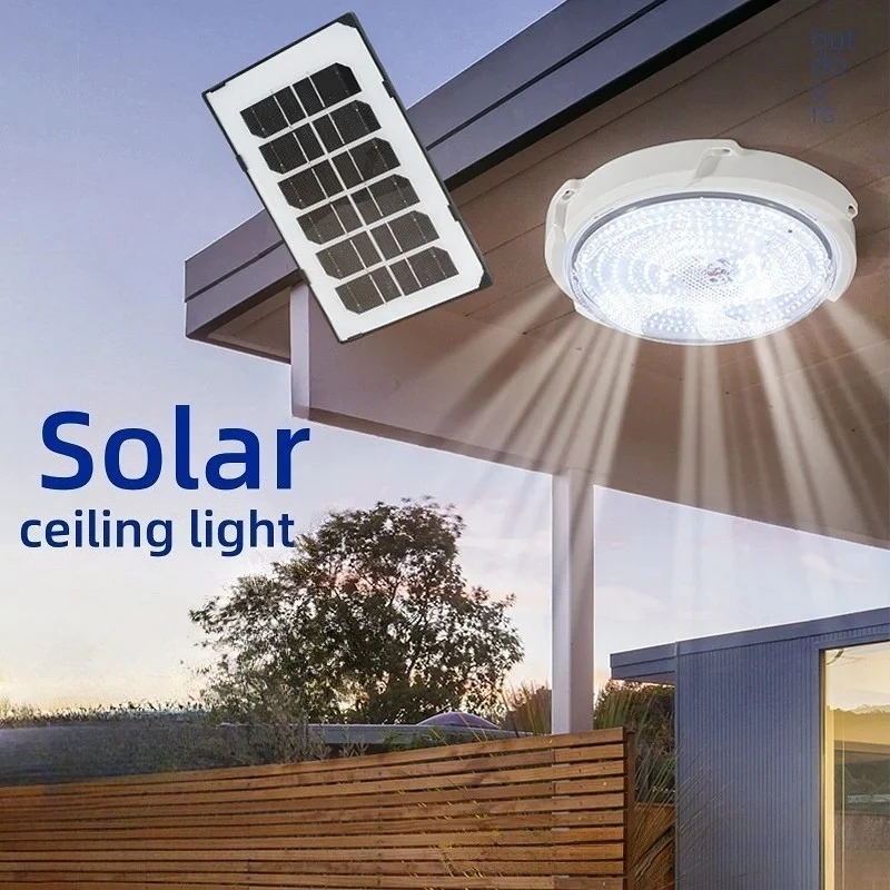 

Светодиодный потолочный светильник на солнечной батарее IP65, водонепроницаемый, белый, с проводным пультом ДУ, для использования внутри и снаружи помещений, на балконе, в саду, в коридоре