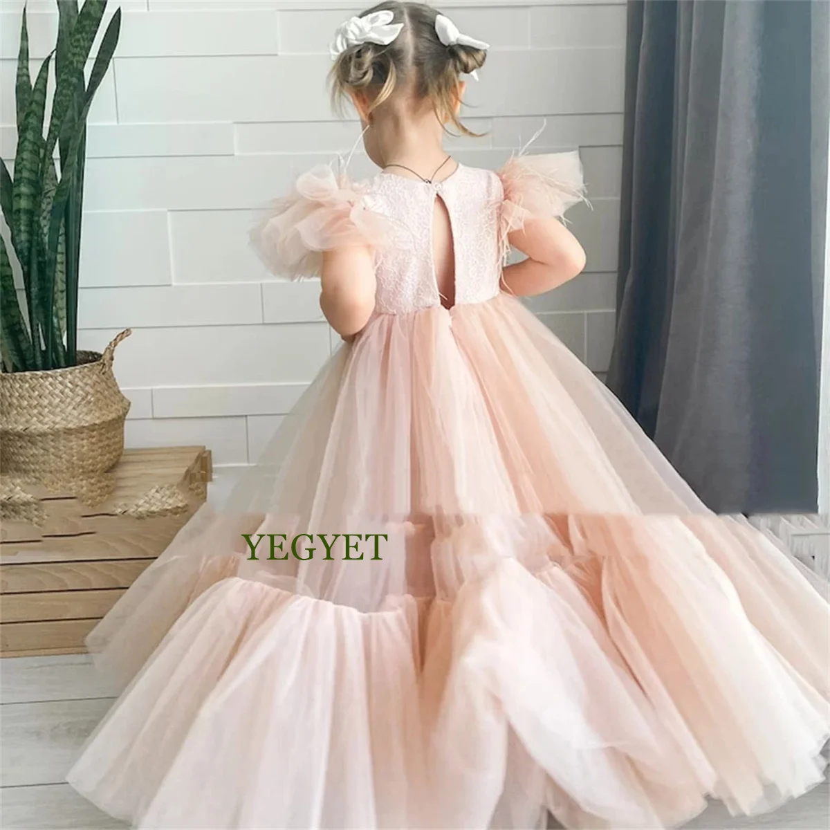 Pink Flower Girl Dresses Elegant Princess Ball Gown For Kids Birthday Party Simple Bow Floor Length First Communion Dress