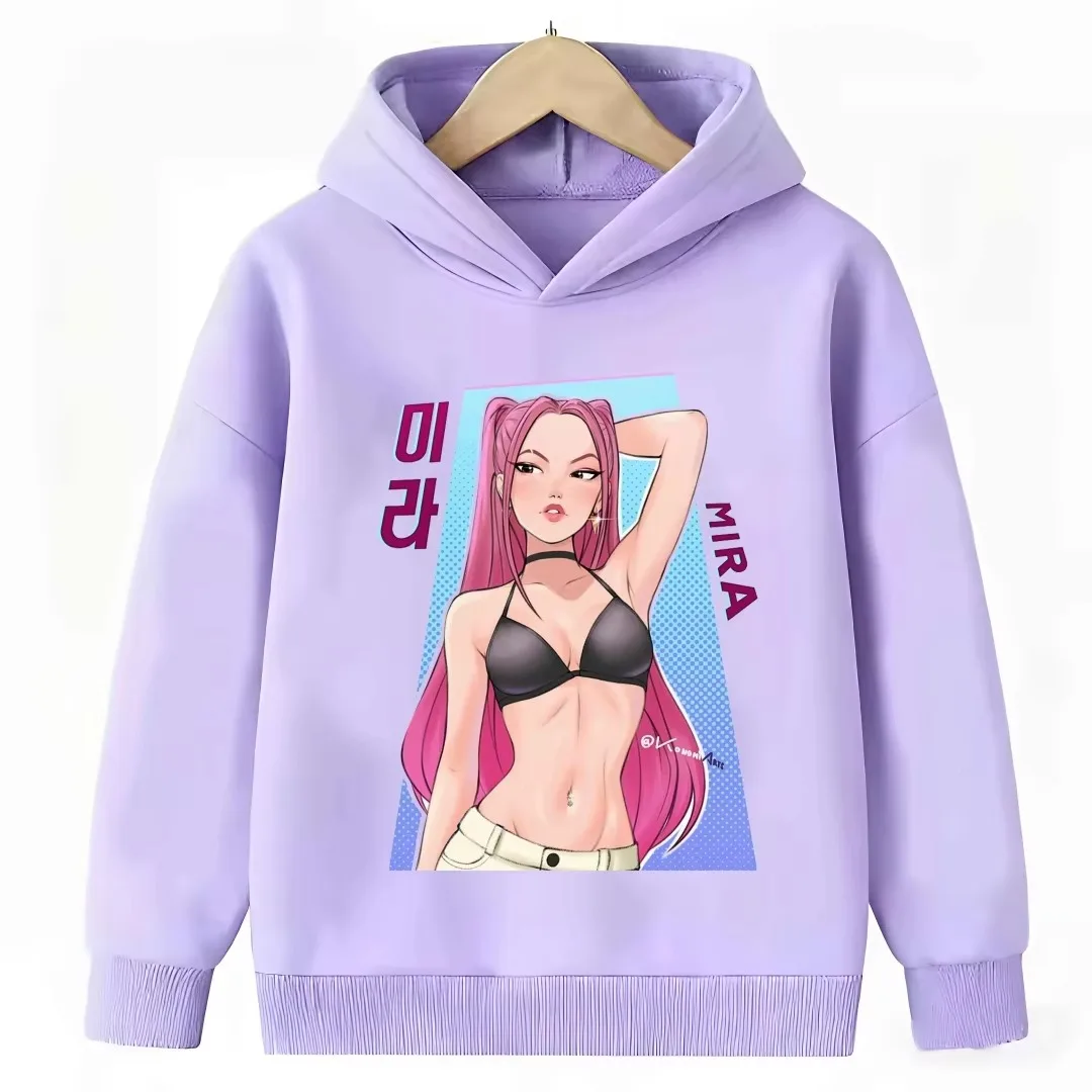 Neues Cartoon-Kapuzensweatshirt, geeignet für Damen und Herren, warmes, lila Oberteil für Kinder, modisches, lässiges Kinderkleidungsstück. – Detail 9