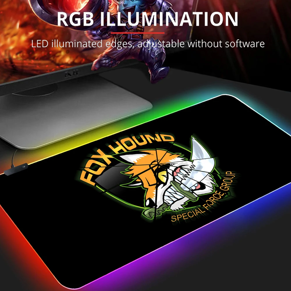 Gaming Keyboard Mousepad Metal Gear Solid Fox Hound Mousepad RGB Desk Mat LED Rubber Computer Mouse Mats Gamer Accessories Rugs