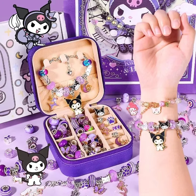 Novo sanrio kuromi melodia diy pulseira conjunto bonito dos desenhos animados criança você mesmo colocação gratuita miçangas pingente jóias presente do feriado brinquedo