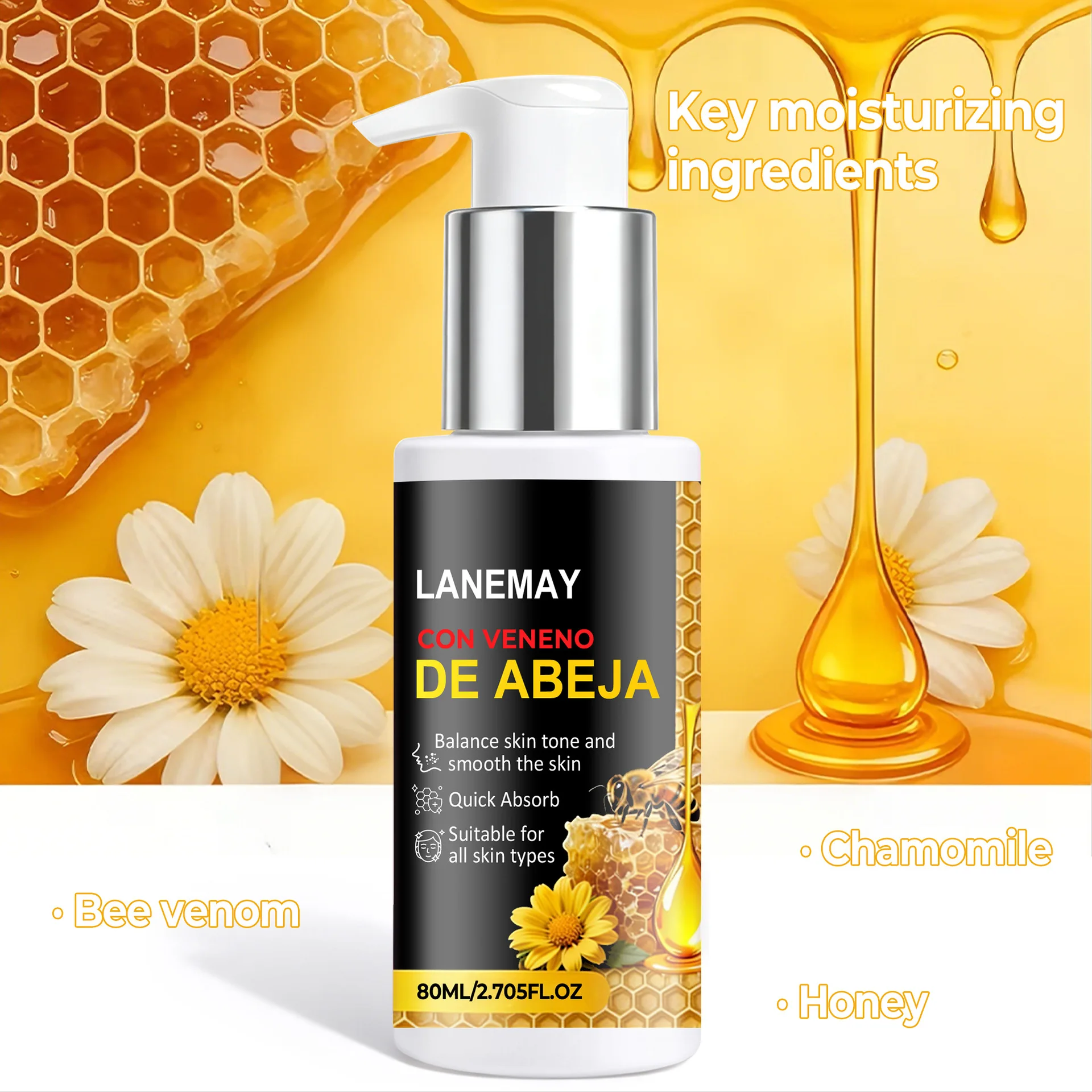 Bee Venom Facial Cream 80ml - with Honey & Chamomile - Balance Skin Tone, Smooth & Quick Absorb - Suitable for All Skin Types.