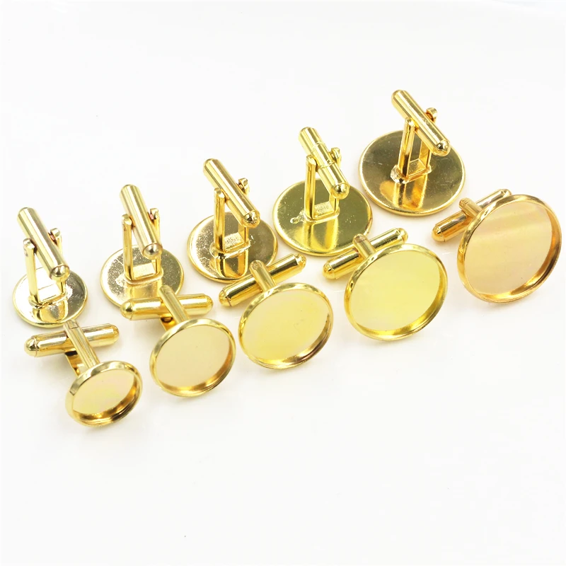 10 sztuk/partia 10mm 12mm,14mm,16mm,18mm,20mm, 6 kolory Plated miedzi spinki baza spinki do mankietów Link ustawienia Cabochon Cameo baza — zdjęcie 3