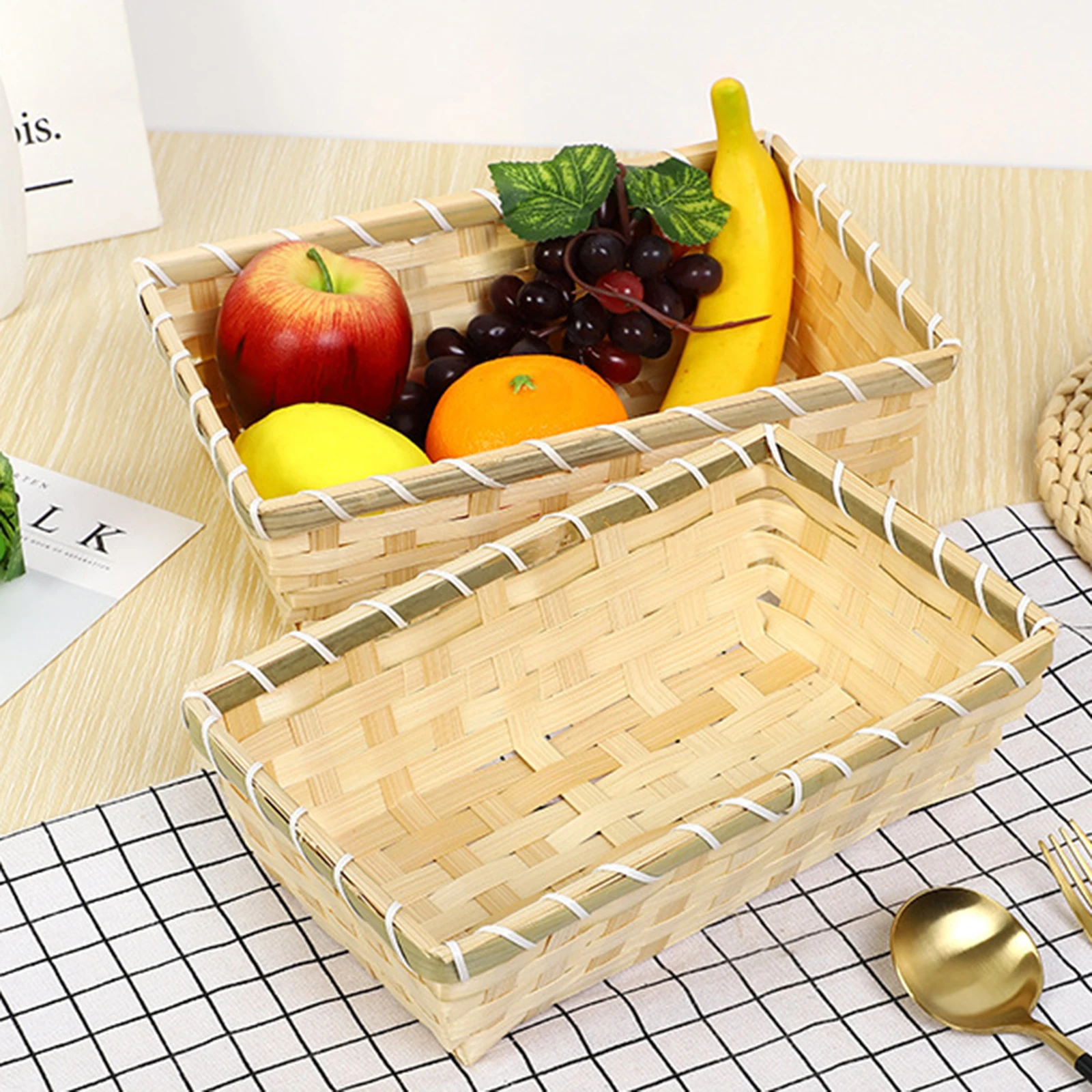 Multifunctional Woven Bamboo Storage Bin Snacks Toy Storage Basket Egg Storage Basket Handmade Pallet For Office Kitchen Sundry