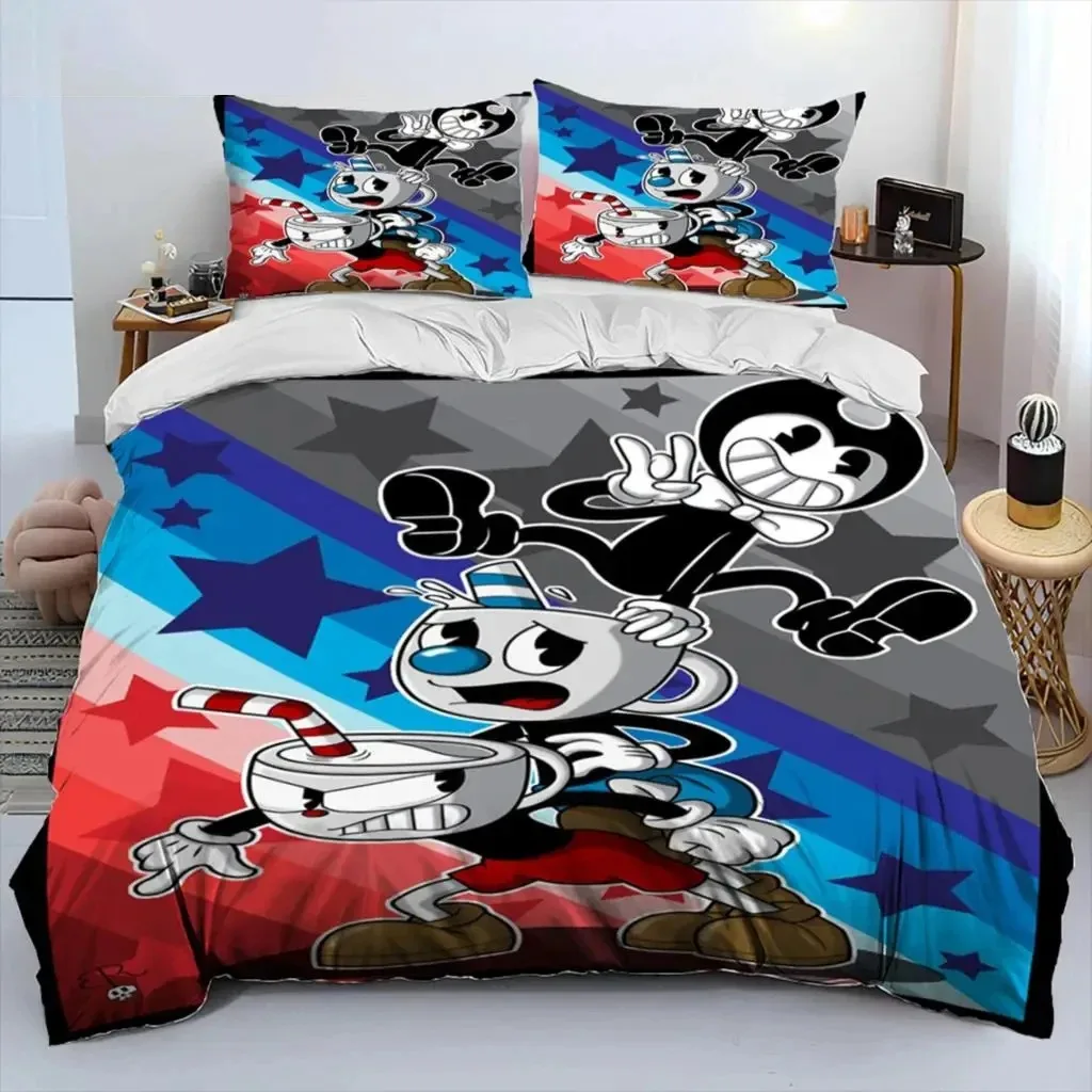 

Cartoon Cuphead And Mugman Bedding Set 3D Printed Suitable for Bedroom Duvet Cover Set With Pillowcases Kids Home Textile