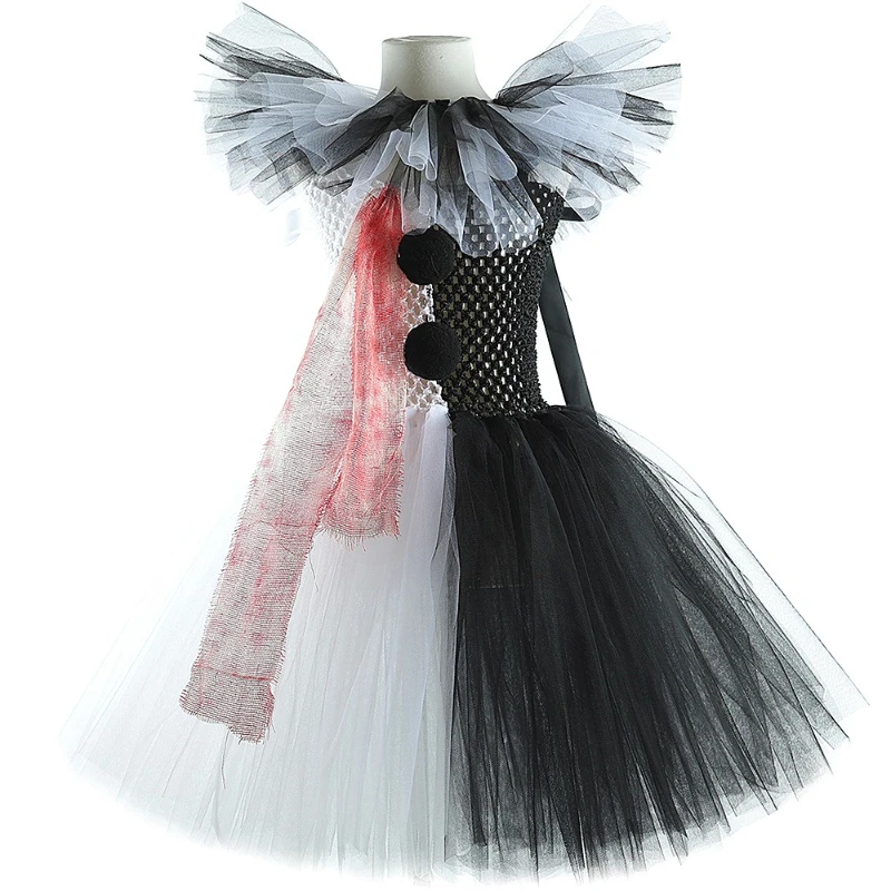 الفتيات ل القاتل ملابس مهرج هالوين يتوهم توتو فستان الدم مخيف الفن مهرج المرعب زي للأطفال كرنفال الملابس