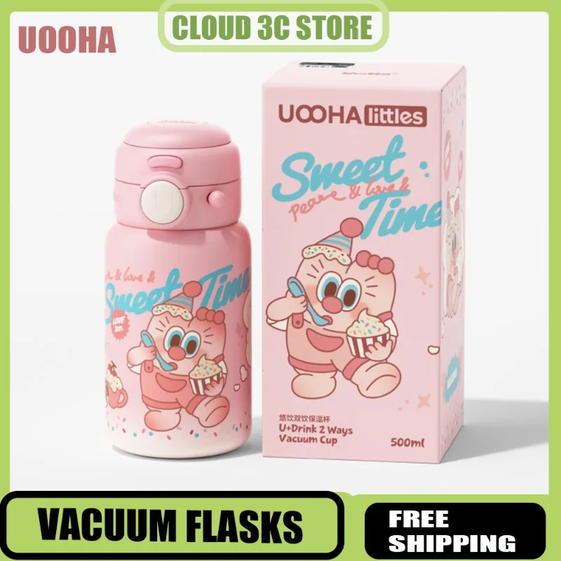 

Uooha 500 мл мультяшный термос, изолированная чашка для воды с соломой, кружки для кофе, молока, чая, двойные термосы для питья, подарки для детей
