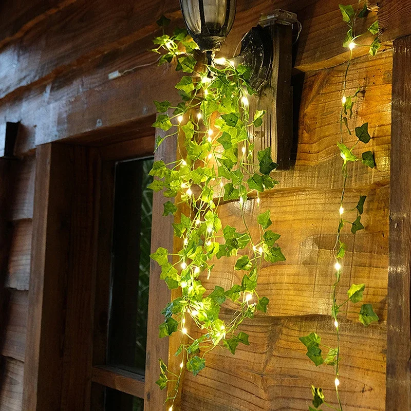 20/50/100Led Outdoor Garden Decorative Rattan Light New Green Leaf Rattan Lantern Solar Simulation Flower Rattan Lamp String Hot