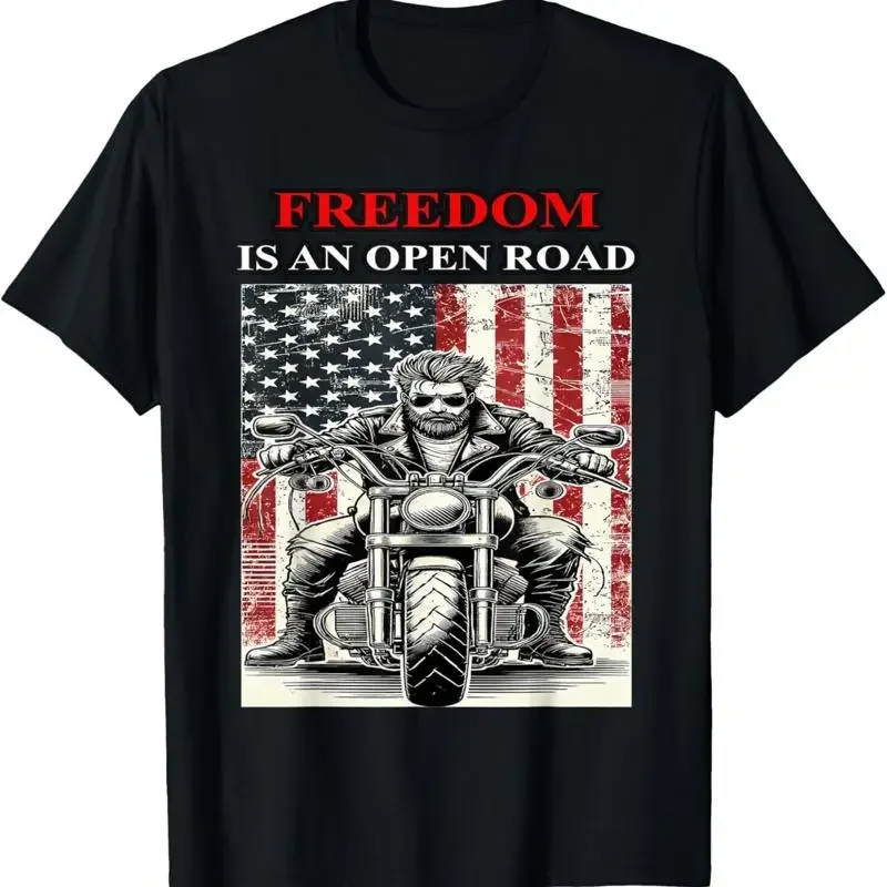 Motorcycle Retro Patriotic Biker Freedom Is An Open Road T Shirt