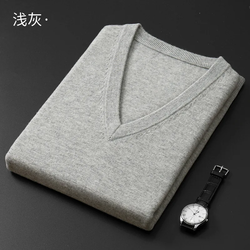 Cashmere misto cotone classico maglione con scollo a V uomo pullover 2024 autunno inverno business casual tutto-fiammifero maglione lavorato a