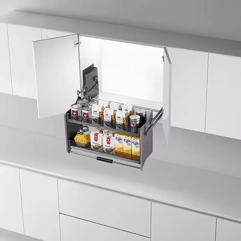 Glutinous rice purple crystal pull-down shelf large capacity double shelf cabinet basket kitchen storage