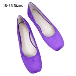 Women Square Toe Purple Yellow Flock Flats Wide Fitting Spring Shoes For Driving Dancing Anti- Skip Spongy Sole Slip-Ons 48-33