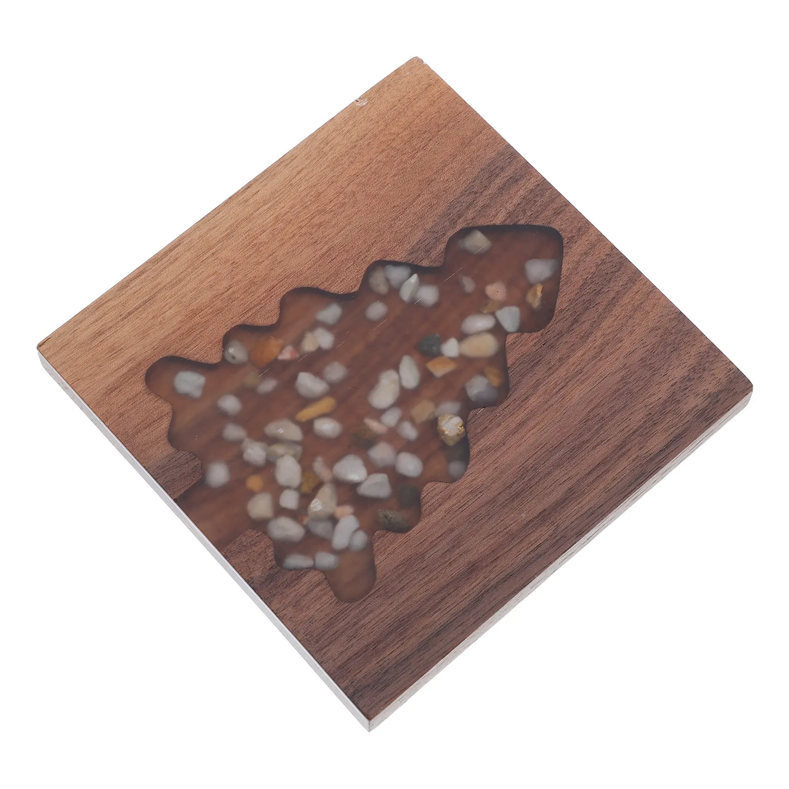 Holiday Christmas Tree Coasters Square Wood Stone Composite Heat Insulation Cup Mats Festive Table Decor Drink Protection Coffee