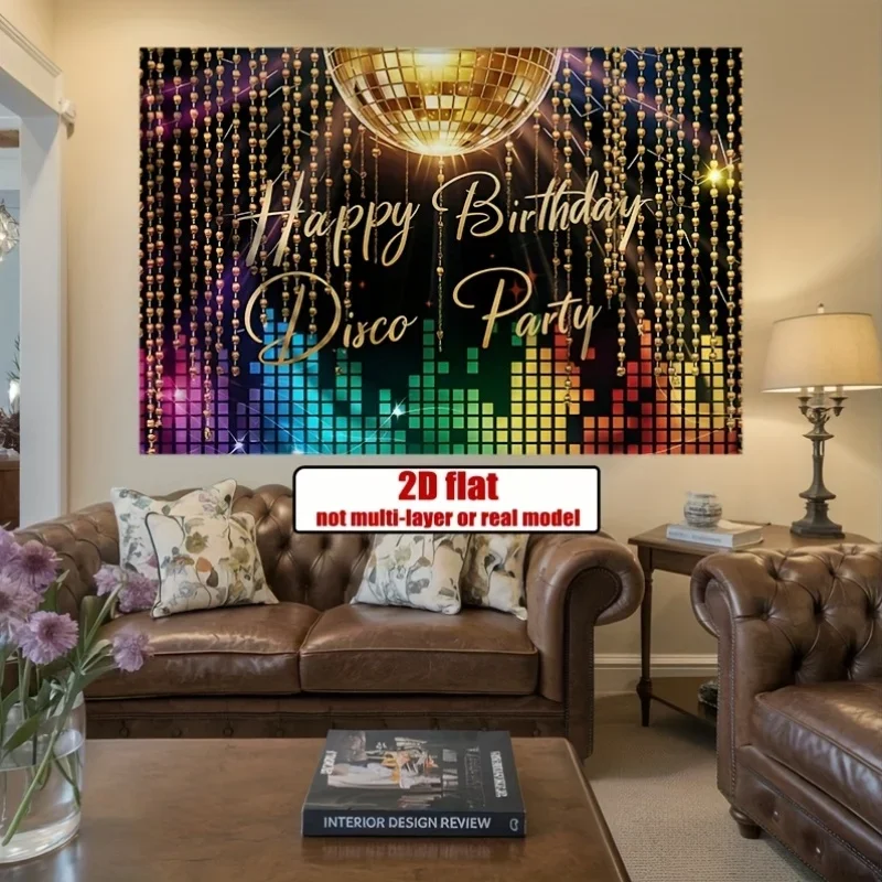 2D flat banner, 1 piece, disco party birthday celebration background from the 1980s to the 1990s, crazy atmosphereDJH