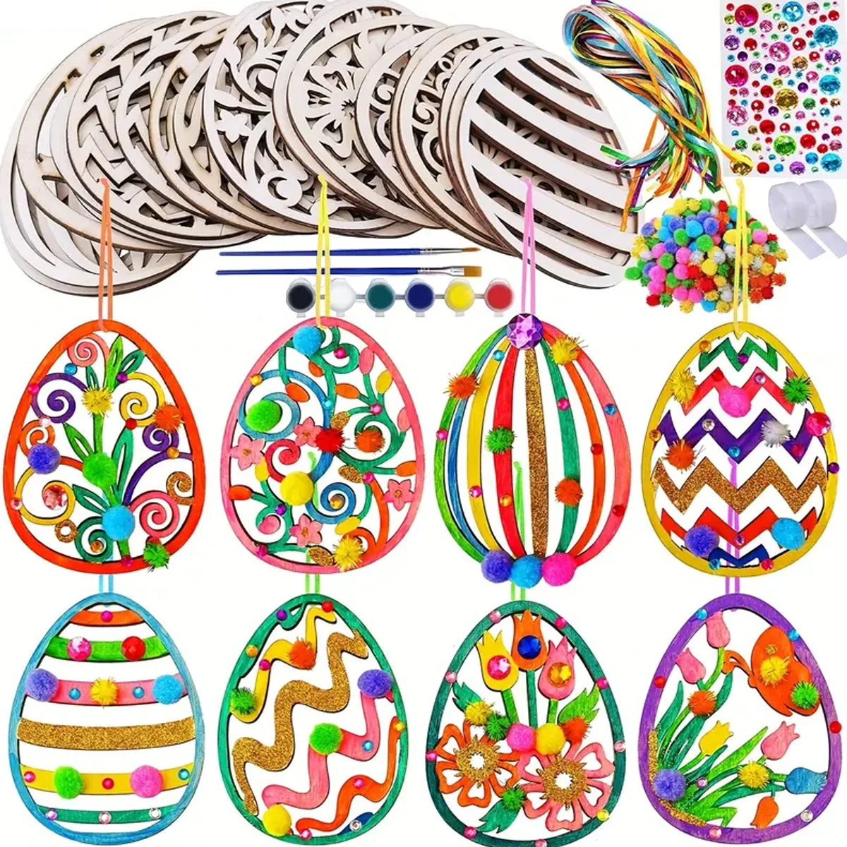 DIY Wooden Easter Egg Craft Kit – Paint Your Own Colorful Egg Ornaments Ideal for Spring Classroom Activities and Home Crafting