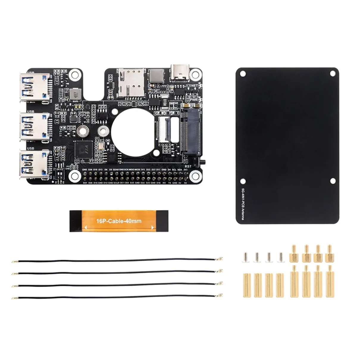 PCIe para M.2 4G/5G e USB 3.2 HAT compatível com módulos SIMCom/Quectel 4G/5G, placa de expansão PCIe para Raspberry Pi 5—L47A