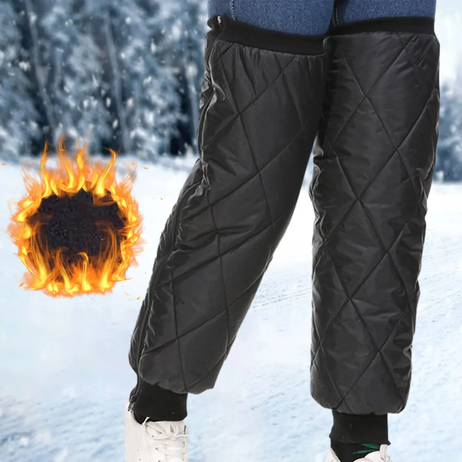 Winter Warm Leg Sleeves Waterproof Motorcycle Knee Pads Zipper Leg Warmer Thermal Knee Brace Outdoor Cycling Leg Guards Knee Pad