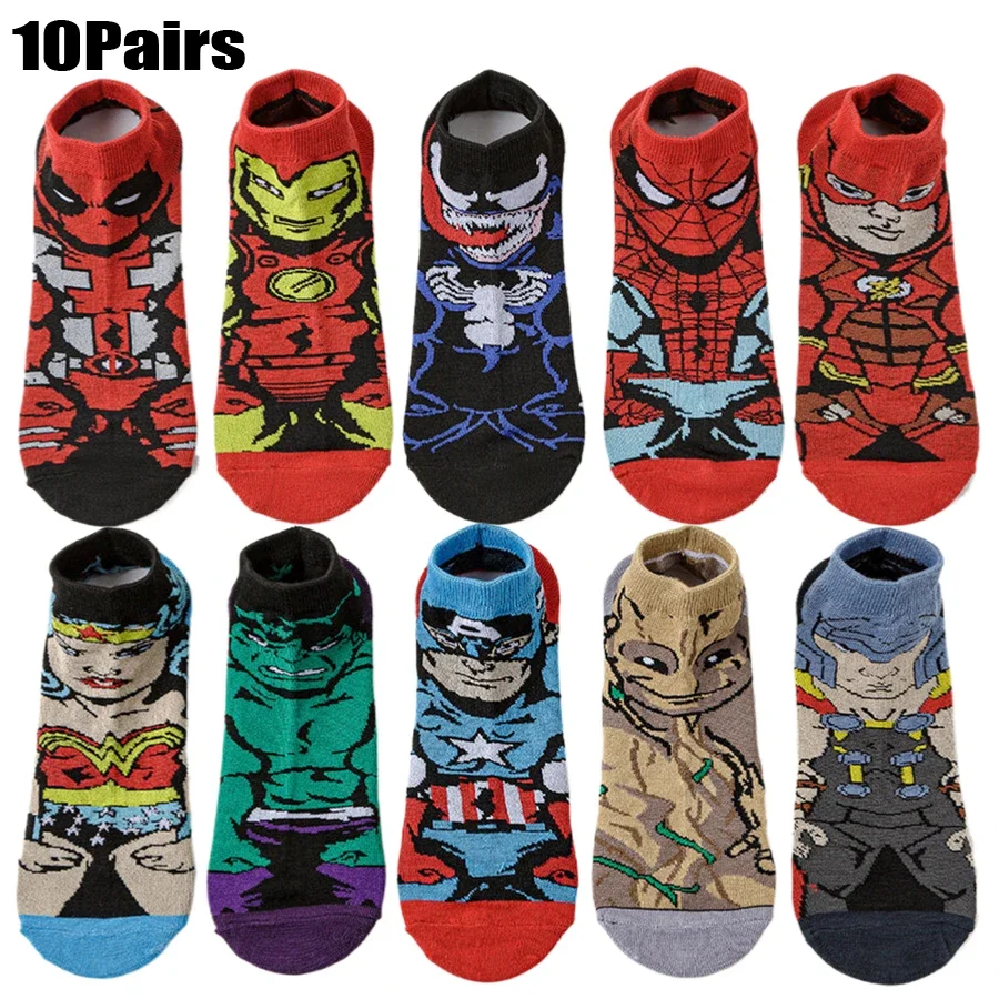 MINISO Disney 10pairs Short Boat Socks For Men Women Cartoon Anime Novelty Super Hero Socks