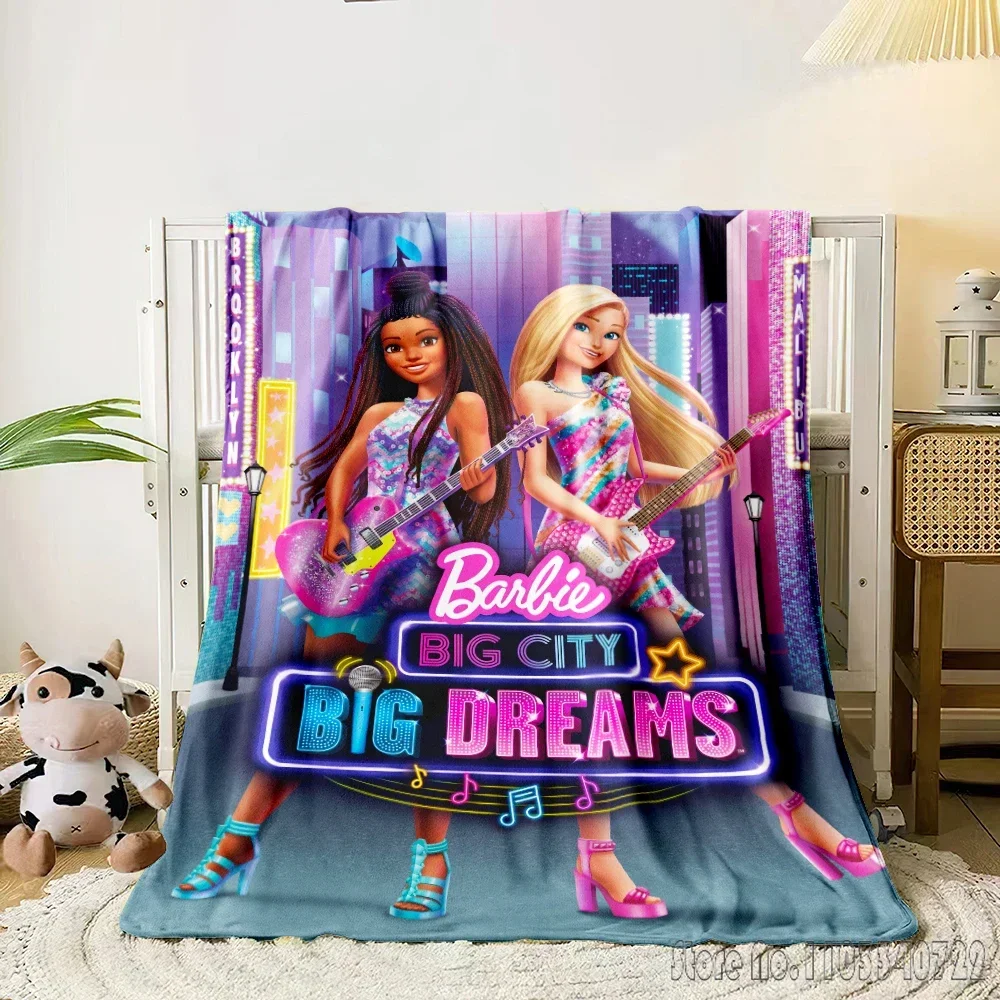 Barbie Dolls Cartoon 3D Printed Home Cute Kids Blanket Throw for Bed Sofa Decor Fleece Nap Blankets Boys Girls Children Gift