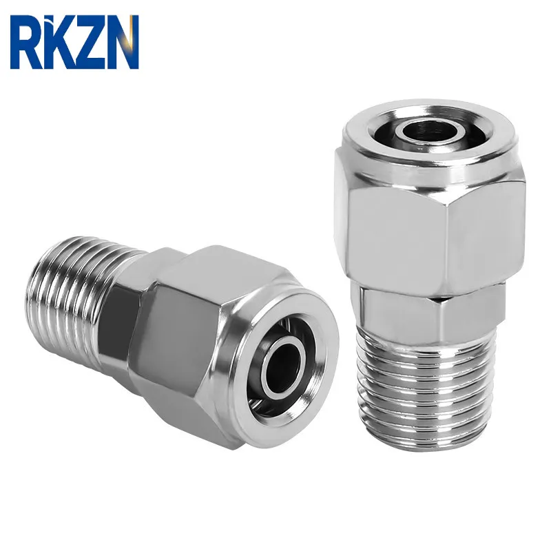 5 PCS / 10 PCS 304 Stainless Steel Push-Lock Straight Fitting External G Thread Pneumatic Air Hose Connector with Seal Ring