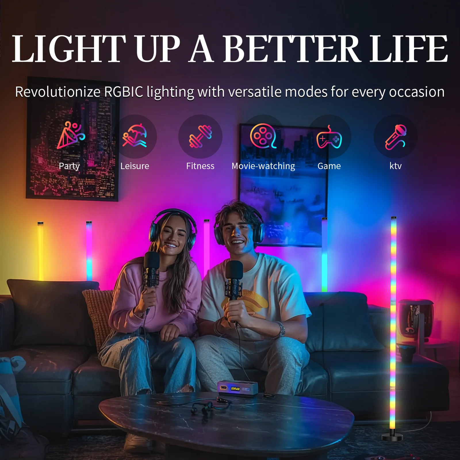 LED Corner Floor Lamp with Remote Control | 16 Million Colors, Dimmable, Scene Color Changing, Ambient Mood Standing Light for