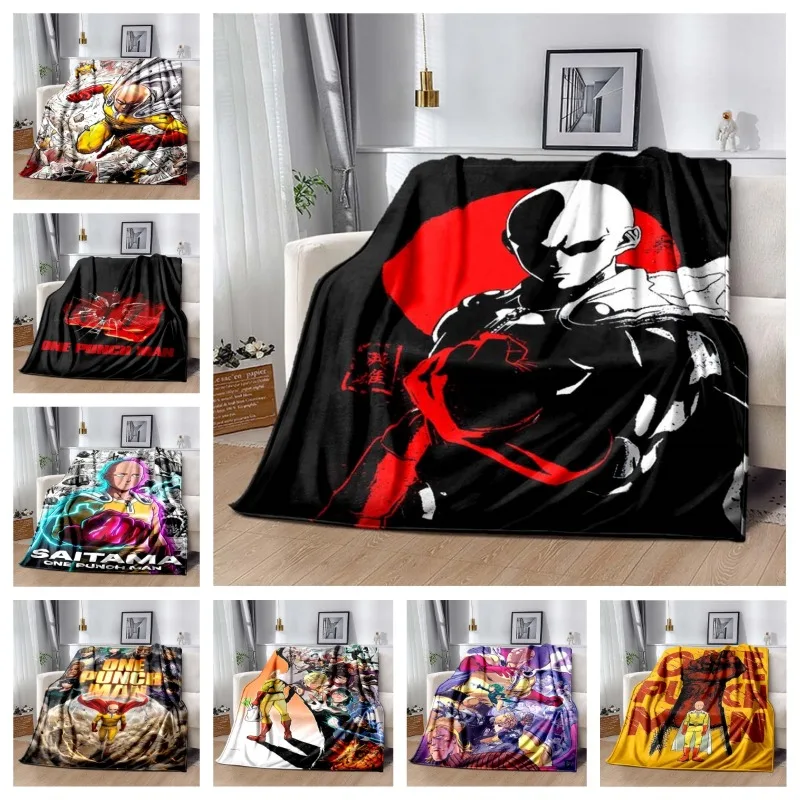 

2026New Model One Punch Man Saitama Cartoon Anime Printed Blanket Flannel Sofa Bed Living Room Office Travel Picnic Bedding Gift