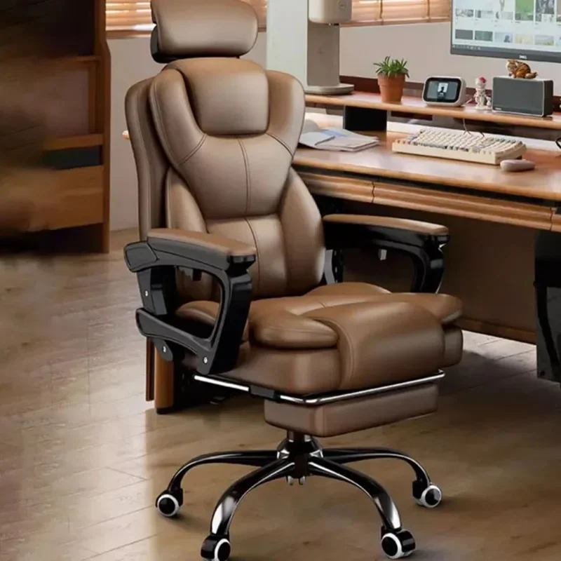 Luxury and Comfortable Office Chair Leather Wheels Glides Ergonomic Sliding Office Chair Learning Armrests