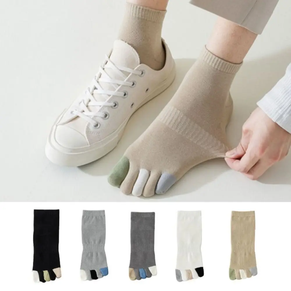 1 Pairs Five Finger Socks Men Toe Socks with Separate Fingers Mid Tube Crew Sport Socks Boys High Quality Cotton Anti-slip