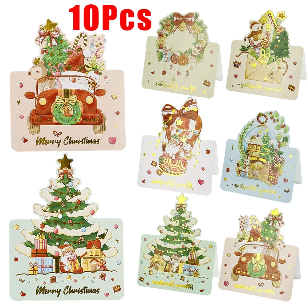 10/1PCS Christmas Greeting Cards Cartoon Santa Claus Snowman Blessing Postcard for Friend Birthday New Year Christmas Decoration