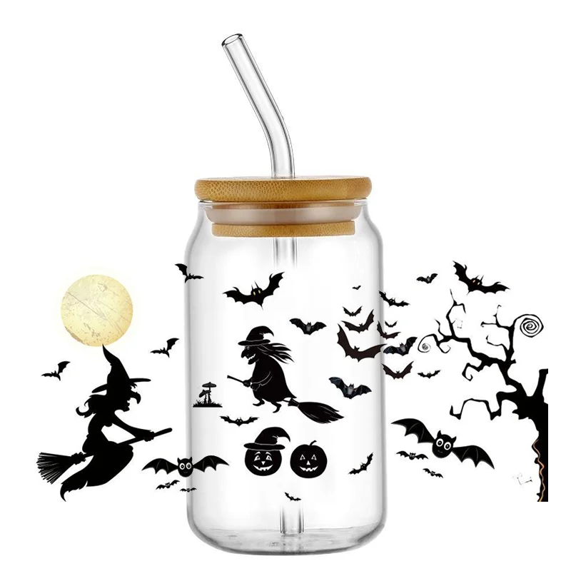 Halloween Decal 3D UV DTF Cup Wrap for 16oz Glass Cup Can Transfer Stickers Custom Label Logo Mug Transfer Sticker Design