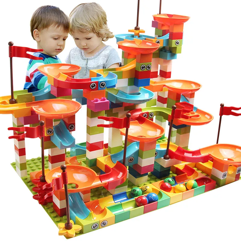 77-308PCS Marble Race Run Big Block Kompatybilne klocki miejskie Lejek Klocki ślizgowe DIY Duże klocki Zabawki dla dzieci Prezent