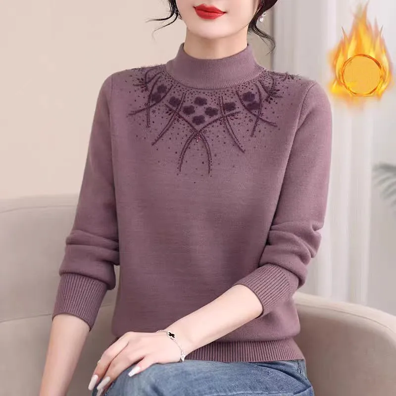 

Утепленный пуловер для мам среднего возраста, новая водолазка, теплая женская одежда, осенне-зимний базовый трикотаж, женский свитер