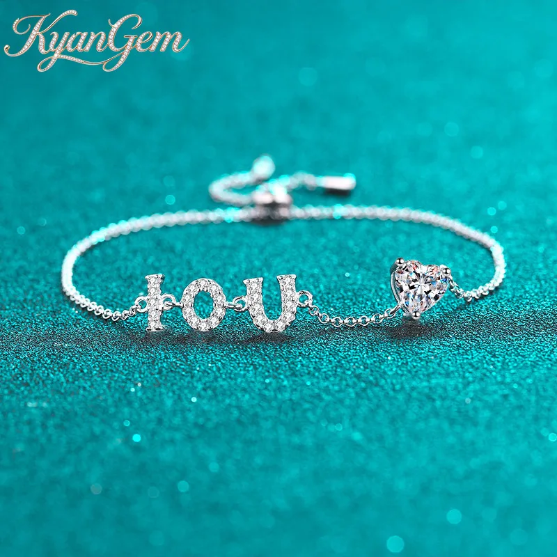 KyanGem 18K Gold 1 Carat Moissanite Bracelet for Women Love Valentine's Day Bracelet Push-pull Adjustable 18K Platinum