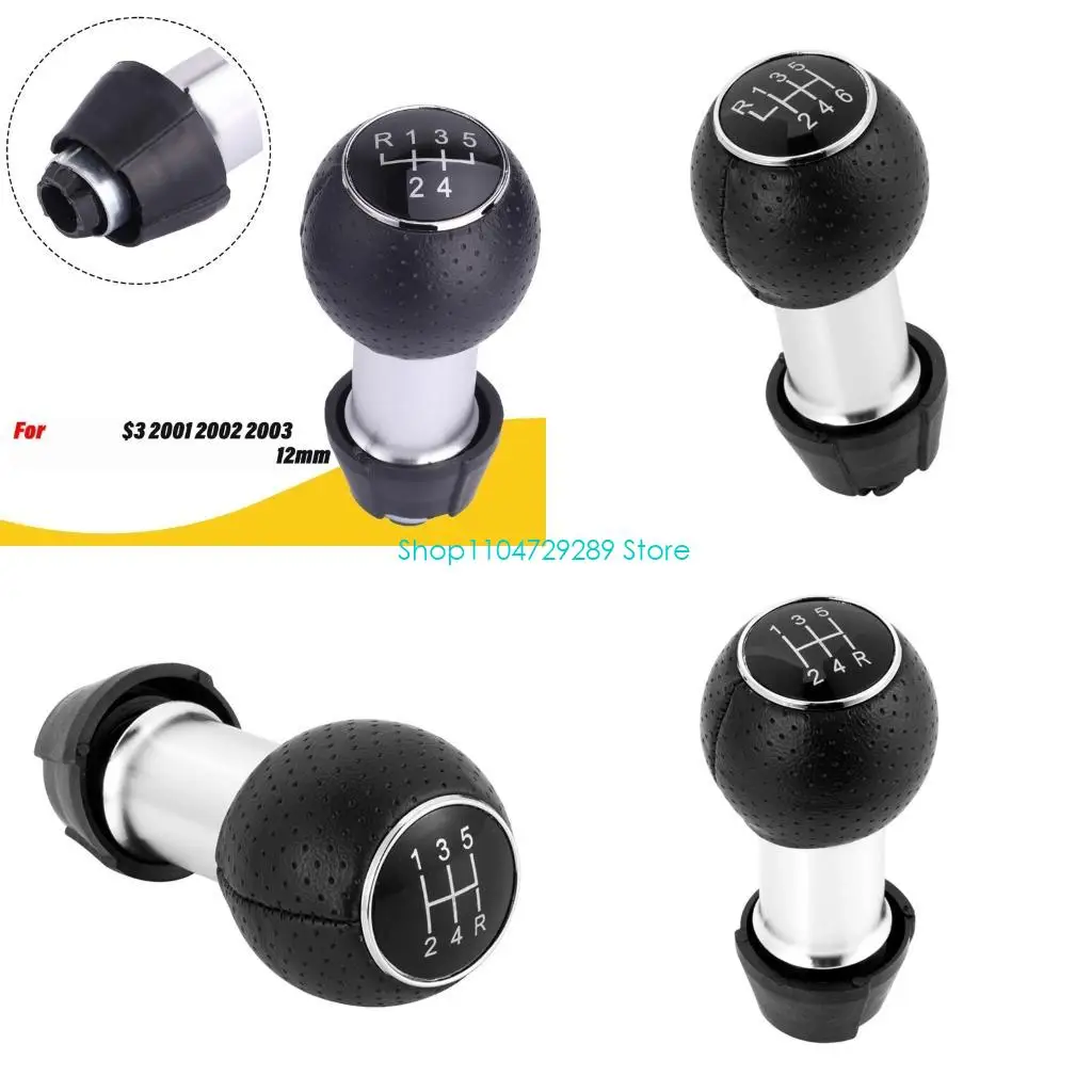 D8KE Black Textured Manual Gear Knob Replacement with Silver-Tone Center Section for Car Interior Control Use Today