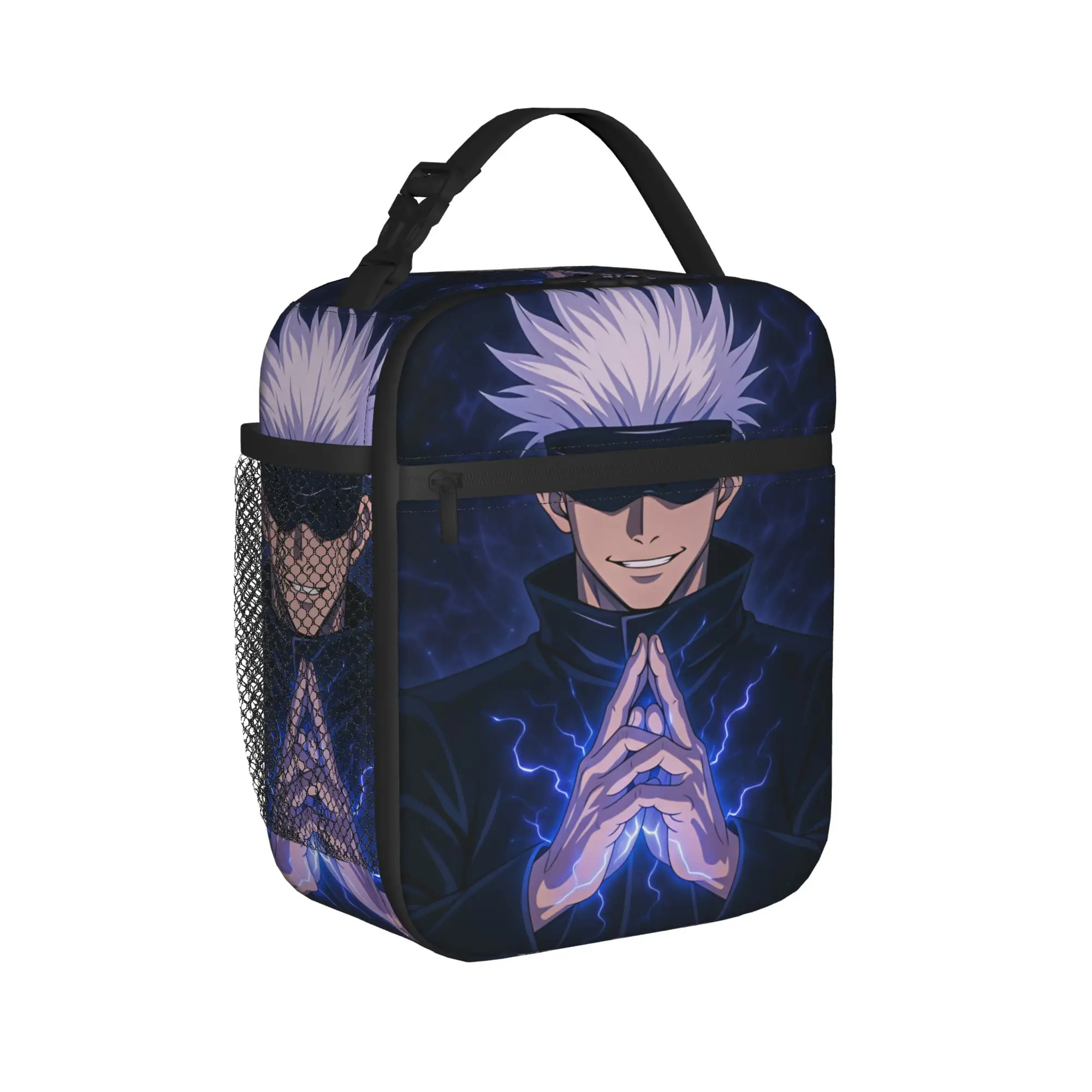 Satoru Gojo Comic Animation Lunch Bag  Casual Lunch Box For Adult Office Convenient Cooler Bag Oxford Print Tote Food Bags