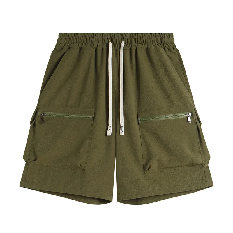 Celana Pendek Kasual Musim Panas Baru Celana Pendek Olahraga Cepat Kering Elastis Warna Murni Pria Celana Pendek Overall Multi-saku Latihan Pakaian Olahraga Jogger