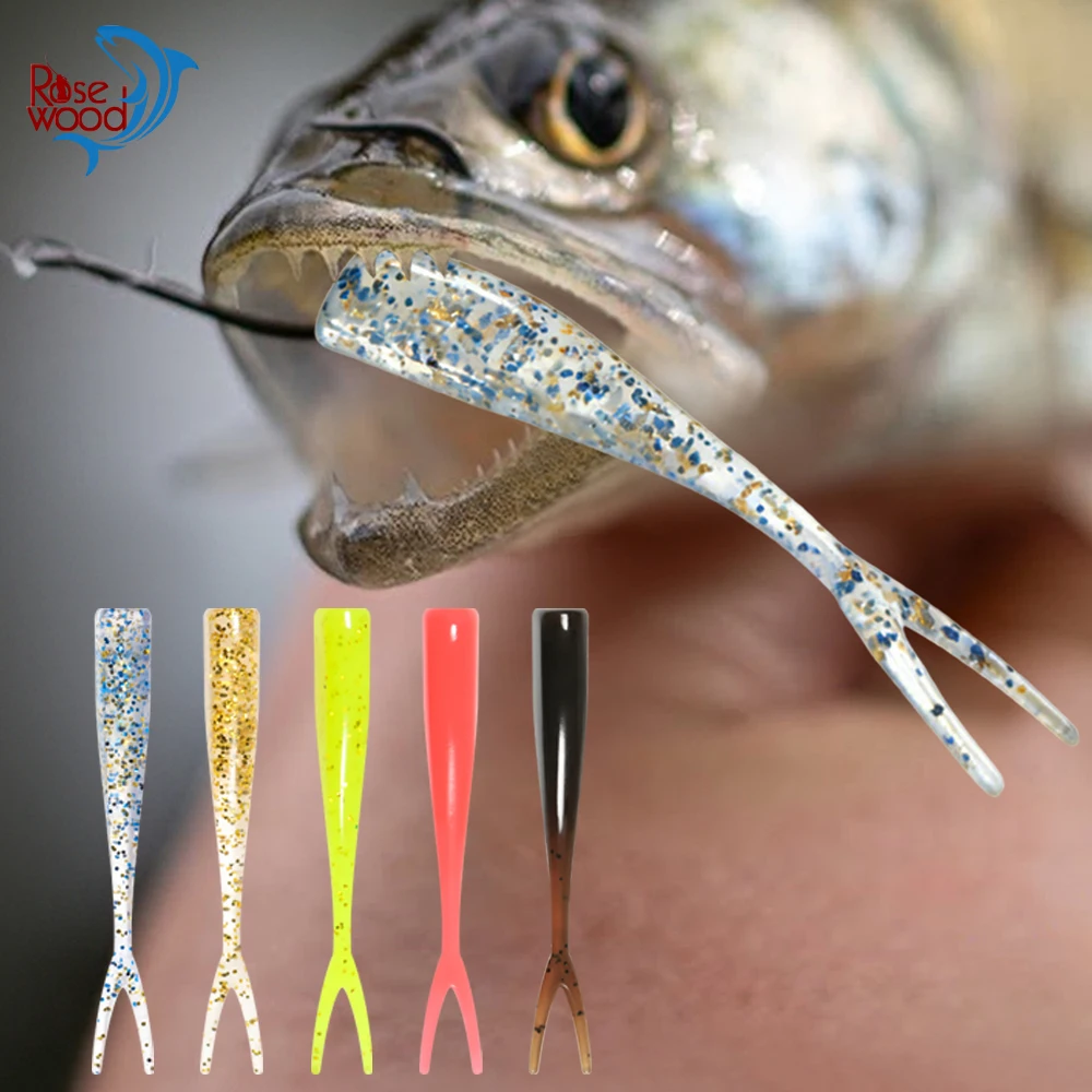 RoseWood 10Pcs Box Ajing Soft Worm 5cm TPE Floating Micro Forktail Shad Split Tail Swimbait Lifelike Artificial Ice Fishing Lure