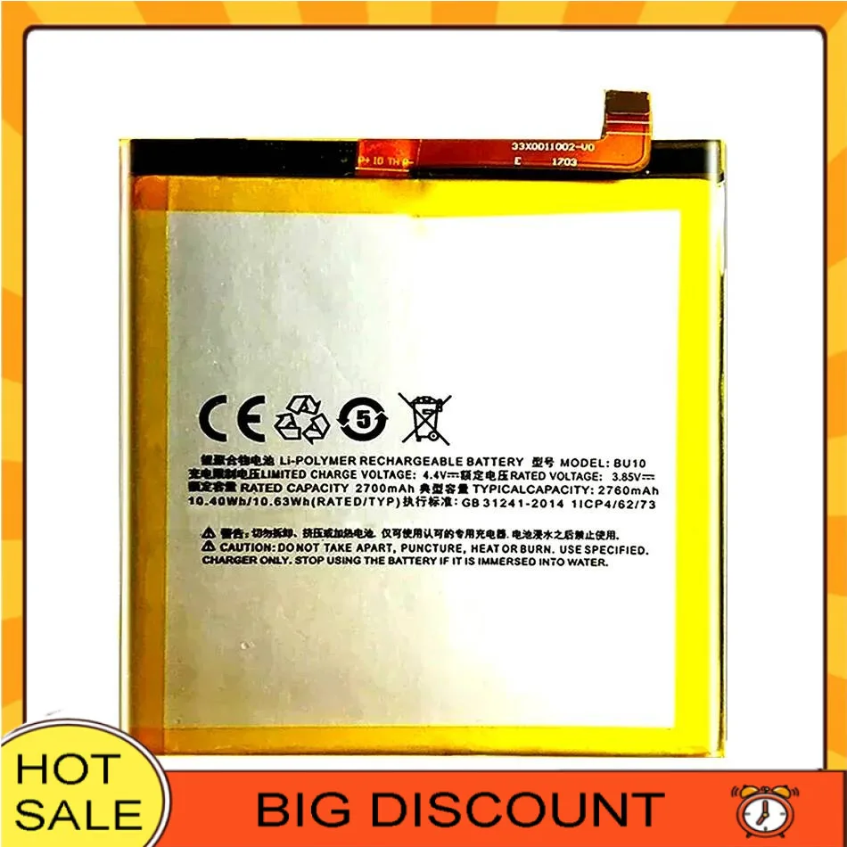 

Аккумулятор мобильного телефона с быстрой зарядкой 2760 мАч, прочный BU10 для Meizu Meizy Meilan U10