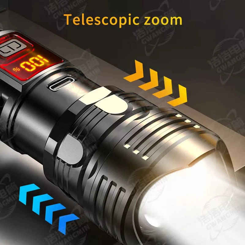 Powerful LED Flashlight Ultra Bright Tactical Light Emergency Spotlight Long Range Zoom Torch Fishing Lamp With Built-in Battery