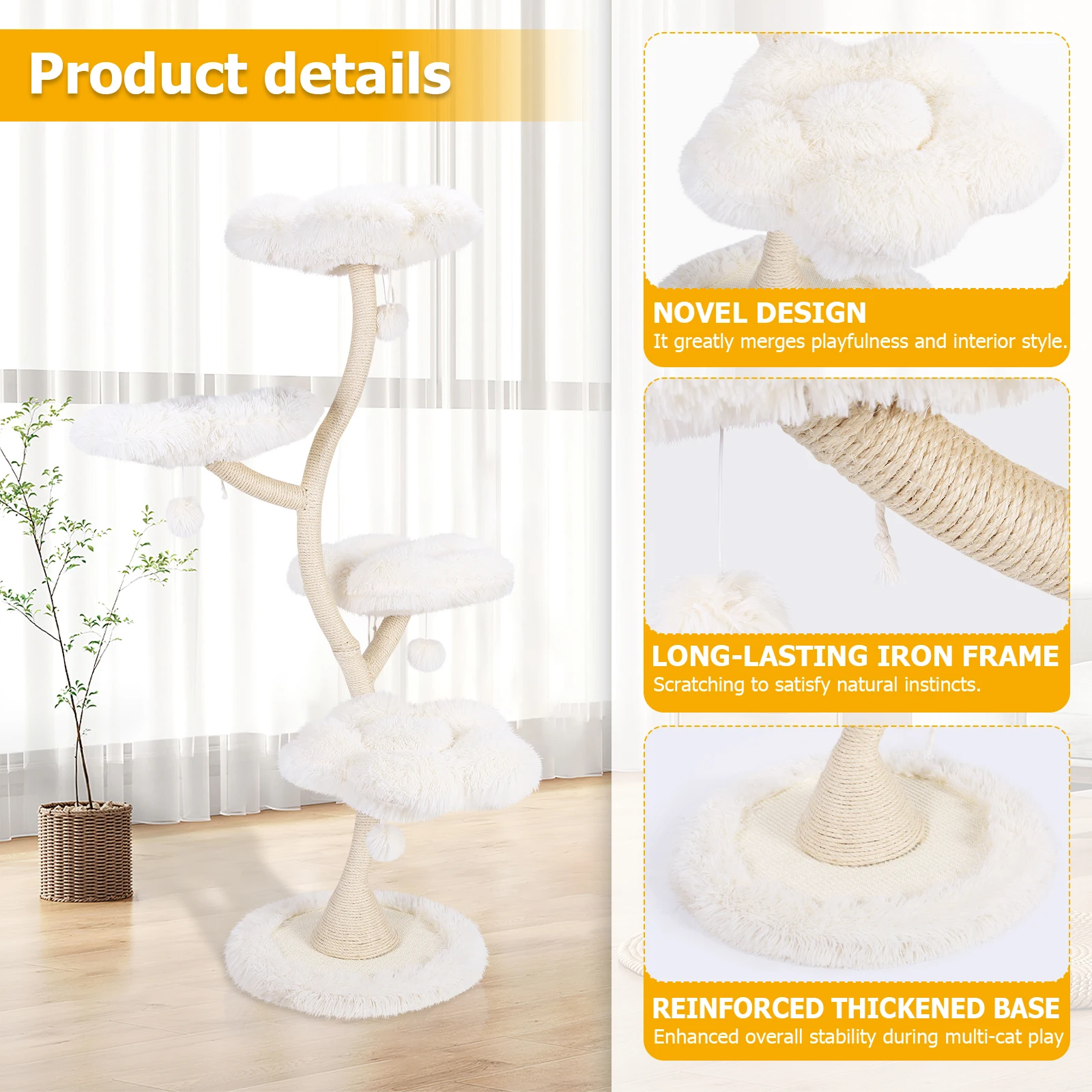 

Когтеточка-башня для кошек 70,07 дюймов с платформой-лежанкой, сизалевыми столбиками и игрушечными мячиками для котят, живущих в помещении