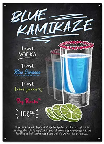 Blue Kamikaze Metal Tin Signs, Drinks and Cocktails Colorfast Posters, Decorative Signs Wall Art Home Decor - 8X12 Inch (20X30