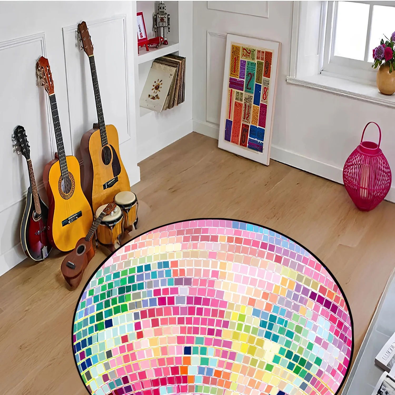 Disco Ball Round Carpet, Colorful Mosaic Carpet, Retro Dance Floor Decoration