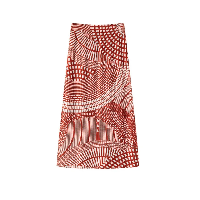 Miyake Pleated Red Printed Skirt Plisse 2026 Summer New Jupe Pleats Elegant Versatile Slimming High-end Mid-length Loose Skirt