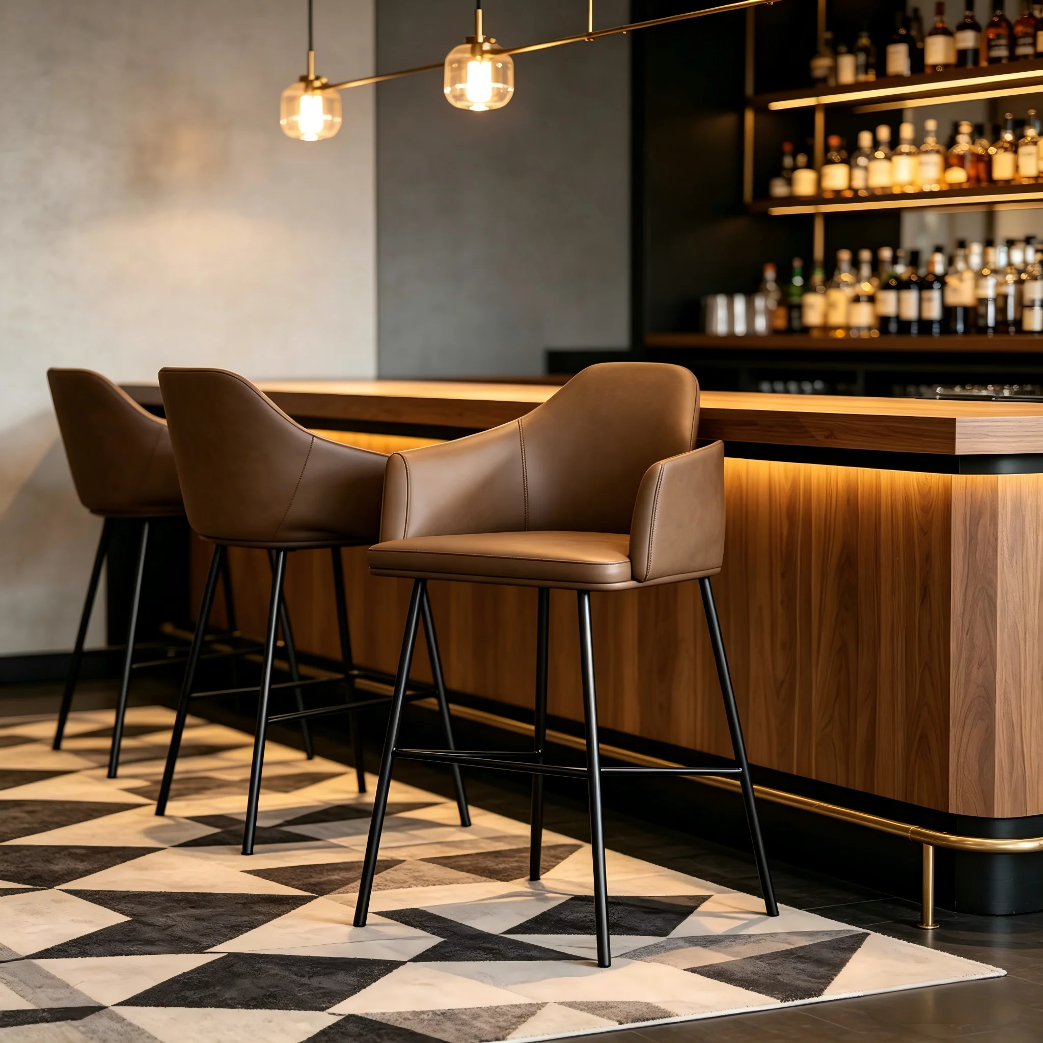 Modern Commercial Barstools Set  PU Leather Fixed Height Backrest Stool Cafe Pub Hotel Dining Home Bar Bedroom Use