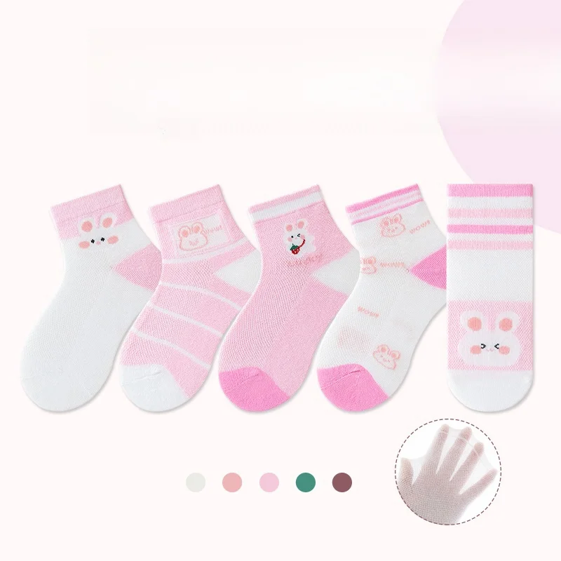 10 Pairs Children\'s Socks Summer Thin Girls Socks Breathable Mesh Cotton Socks Cute Style Mid Tube Socks