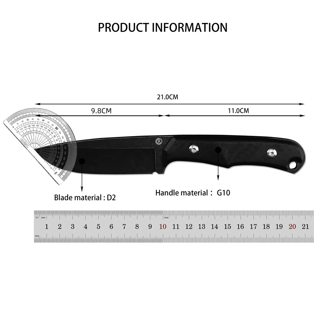 RSA C.R(Backpackers) Combat Fixed Blade Knife D2 Steel Blade Tactical Knife G10/Hemp Handle Jungle Survival Knife EDC Multitool