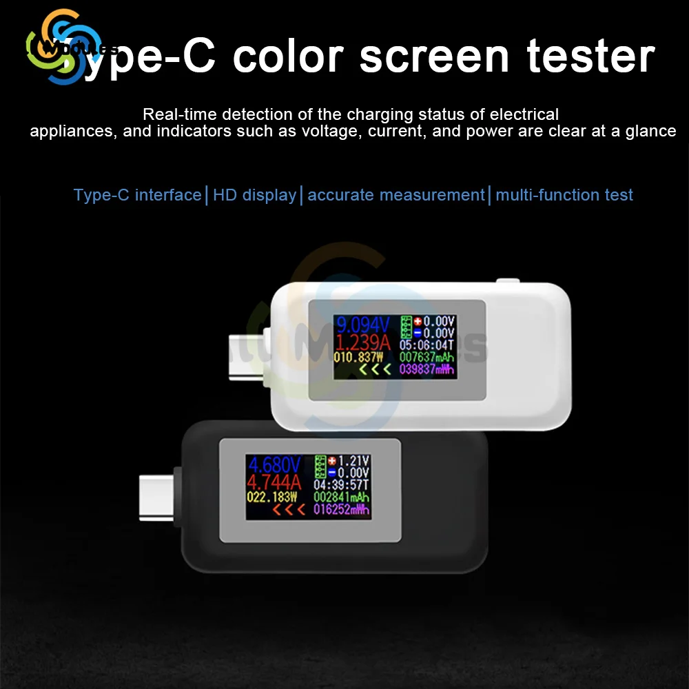 Type-c Bidirectional/USB Test Meter Color Screen USB Tester Charger Tester Voltmeter 4-30V Voltage Current Tester Ammeter