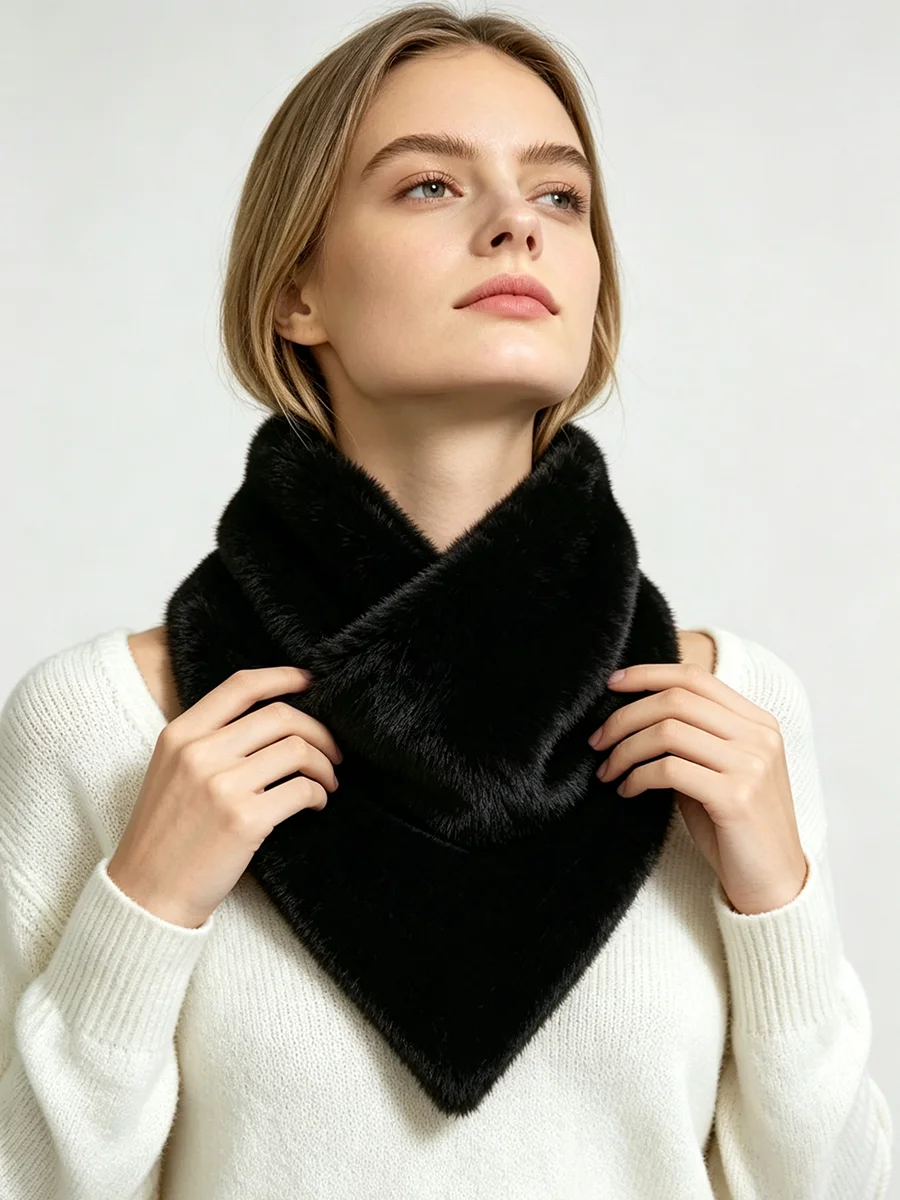LIMO Women  Faux Mink Fur Triangle Neck Scarf Soft Fluffy Warm Winter Lady Elegant Furry Neck Warmer Shawl Collar Wrap